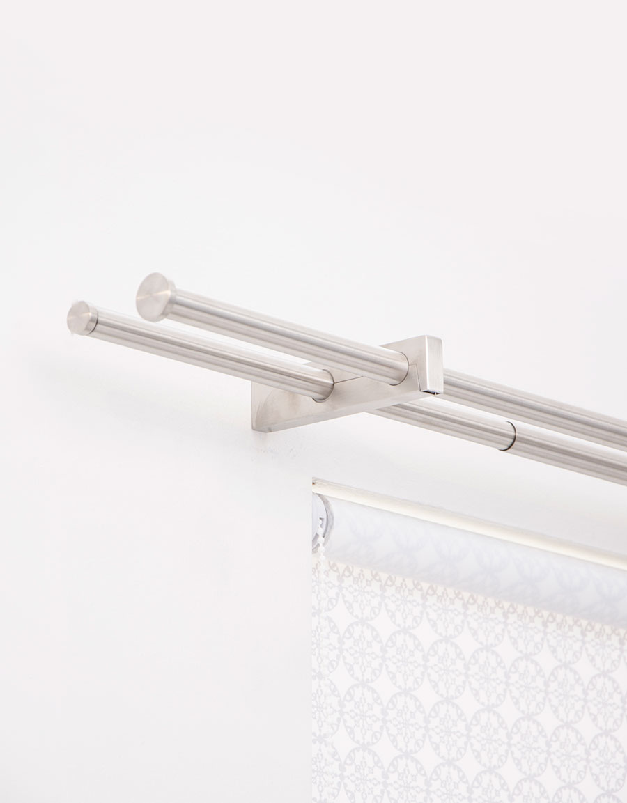 20mm Curtain Rod Two provisional Metal Stainless Steel Effect 110-600cm Cylinder 3 compartment 